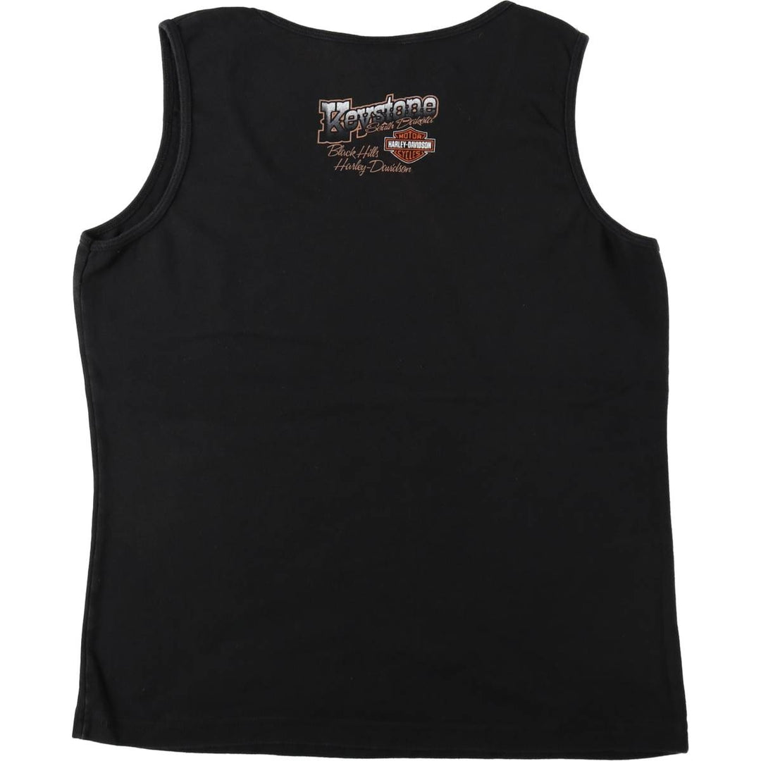 Harley-Davidson Eagle Pattern Fire Pattern Sleeveless Motorcycle T-Shirt, Men's XXL (approx.) cotton black type Vintage Second Hand