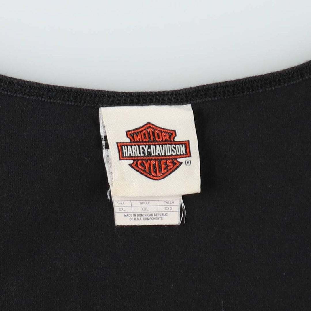 Harley-Davidson Eagle Pattern Fire Pattern Sleeveless Motorcycle T-Shirt, Men's XXL (approx.) cotton black type Vintage Second Hand
