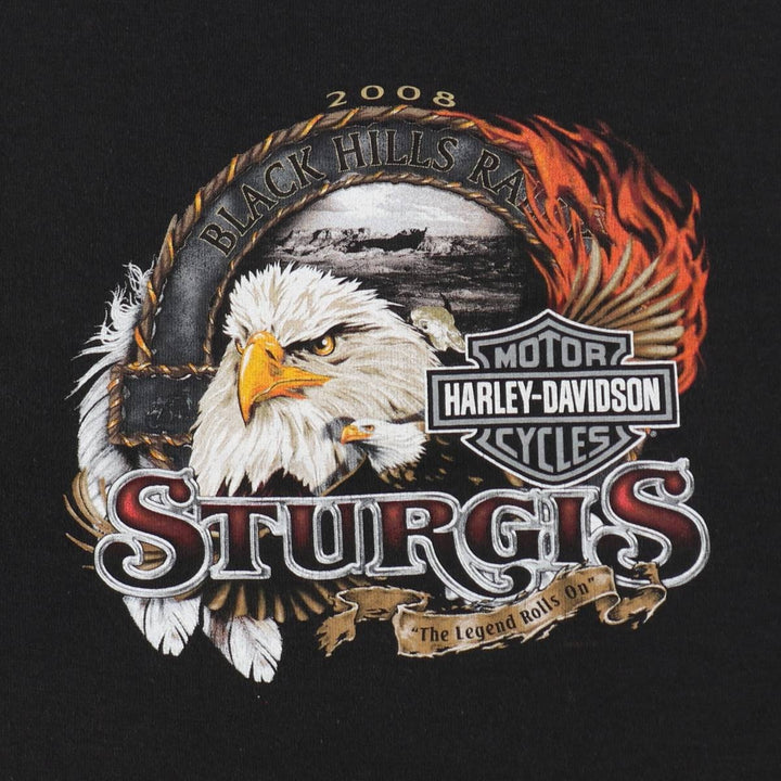 Harley-Davidson Eagle Pattern Fire Pattern Sleeveless Motorcycle T-Shirt, Men's XXL (approx.) cotton black type Vintage Second Hand
