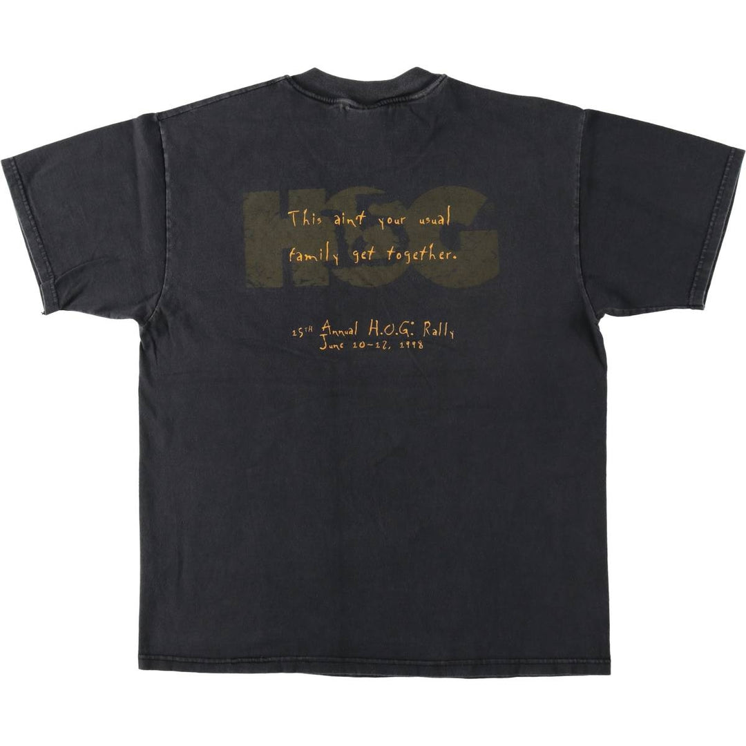 Harley-Davidson Motorcycle Bike T-shirt Made in USA Men's L size cotton black type Vintage Second Hand