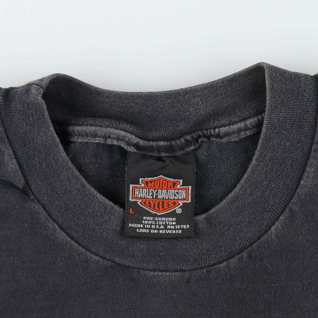 Harley-Davidson Motorcycle Bike T-shirt Made in USA Men's L size cotton black type Vintage Second Hand