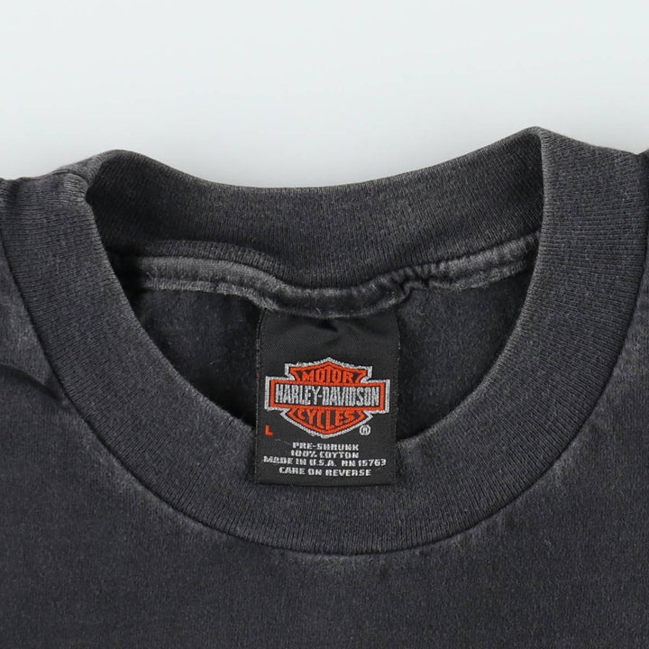 Harley-Davidson Motorcycle Bike T-shirt Made in USA Men's L size cotton black type Vintage Second Hand