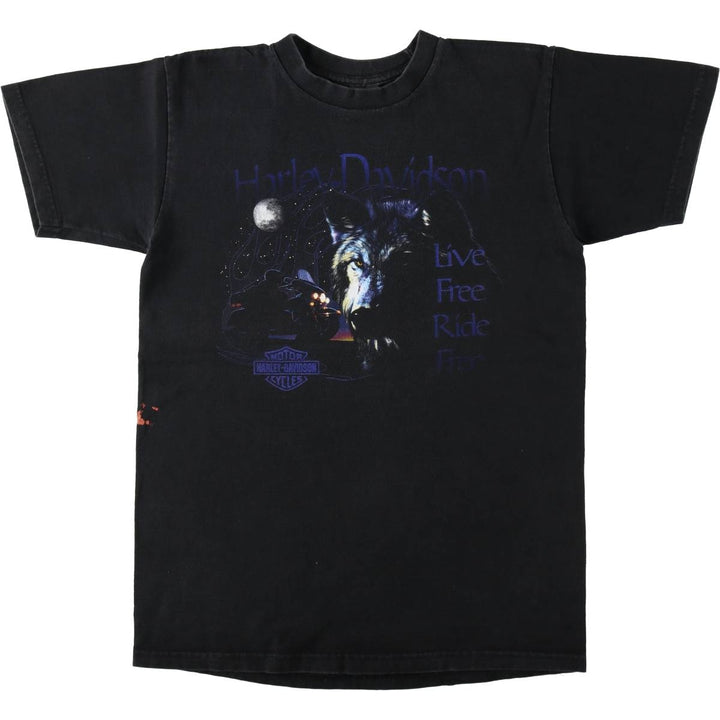 2000'S Harley-Davidson Eagle Pattern/Wolf Pattern Motorcycle T-Shirt, Made in USA, Men's Size M (approx.) cotton black type Vintage Second Hand