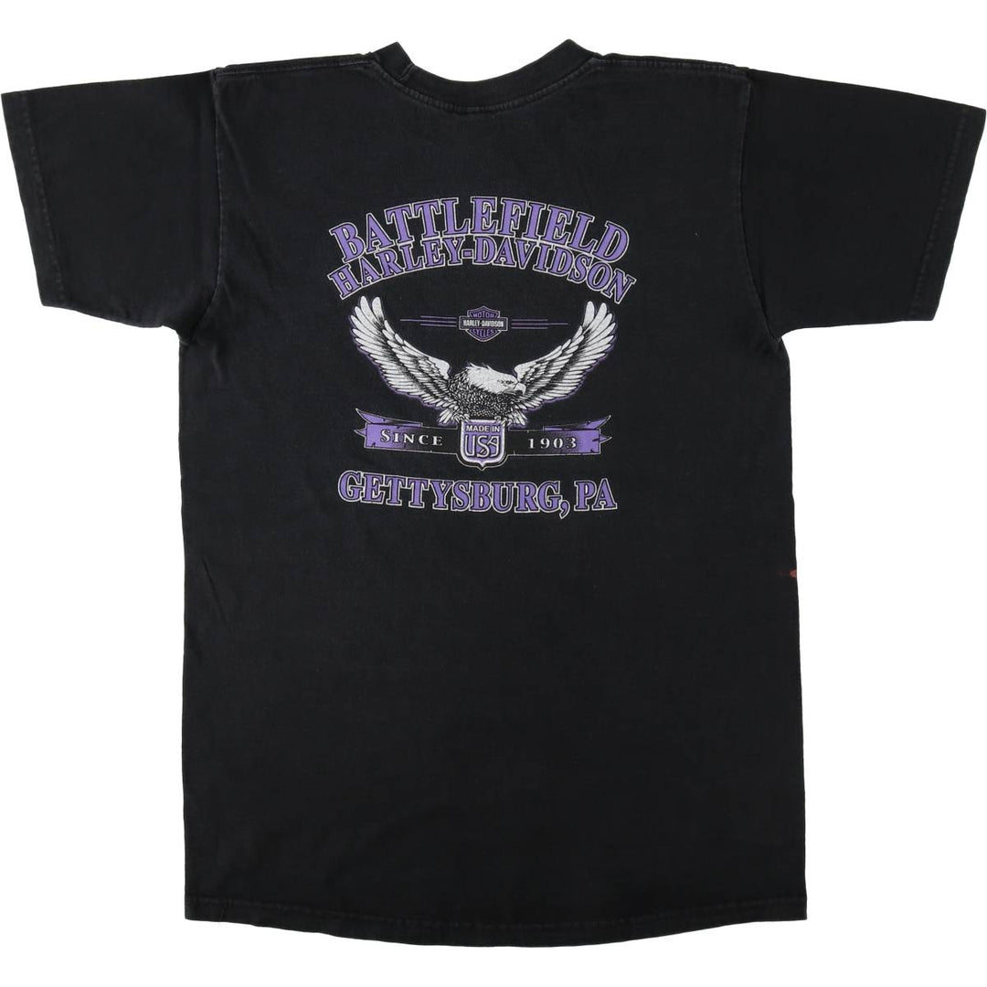 2000'S Harley-Davidson Eagle Pattern/Wolf Pattern Motorcycle T-Shirt, Made in USA, Men's Size M (approx.) cotton black type Vintage Second Hand