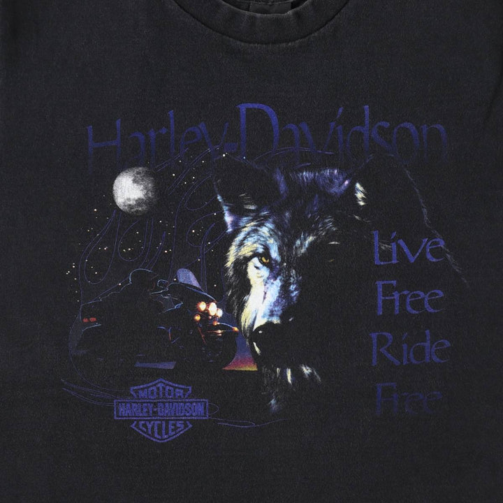 2000'S Harley-Davidson Eagle Pattern/Wolf Pattern Motorcycle T-Shirt, Made in USA, Men's Size M (approx.) cotton black type Vintage Second Hand