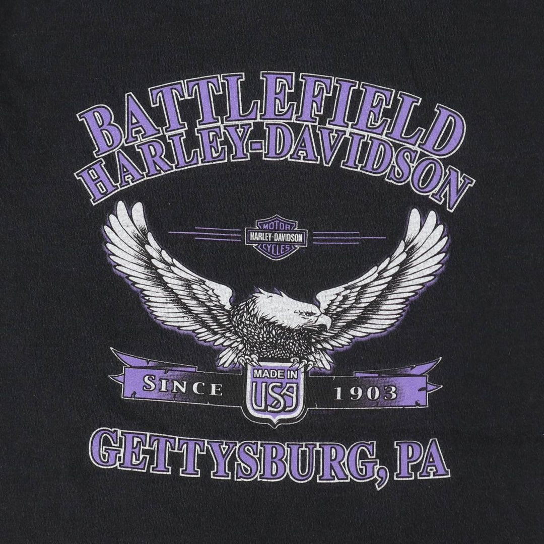 2000'S Harley-Davidson Eagle Pattern/Wolf Pattern Motorcycle T-Shirt, Made in USA, Men's Size M (approx.) cotton black type Vintage Second Hand