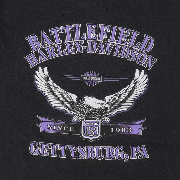 2000'S Harley-Davidson Eagle Pattern/Wolf Pattern Motorcycle T-Shirt, Made in USA, Men's Size M (approx.) cotton black type Vintage Second Hand
