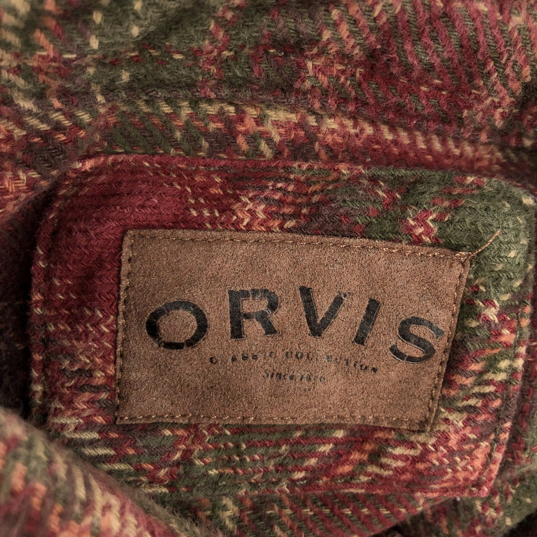 ORVIS Long Sleeve Flannel Check Shirt, Men's Size L cotton red type reddish brown Vintage Second Hand