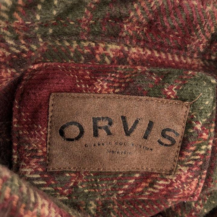 ORVIS Long Sleeve Flannel Check Shirt, Men's Size L cotton red type reddish brown Vintage Second Hand