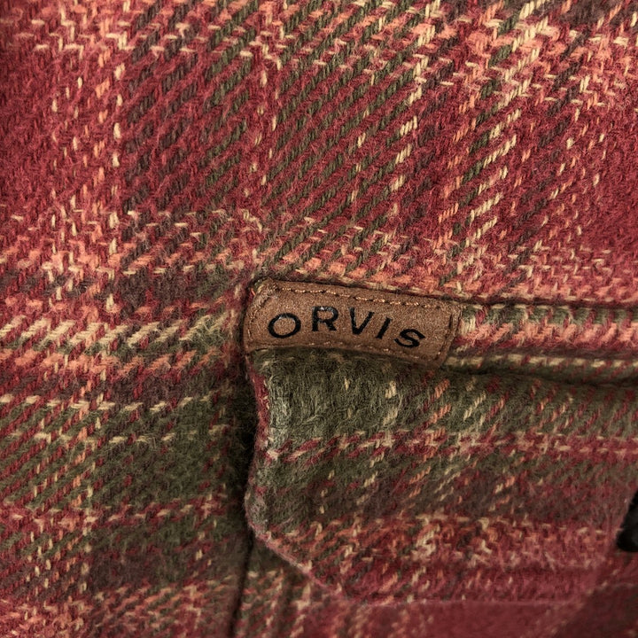 ORVIS Long Sleeve Flannel Check Shirt, Men's Size L cotton red type reddish brown Vintage Second Hand