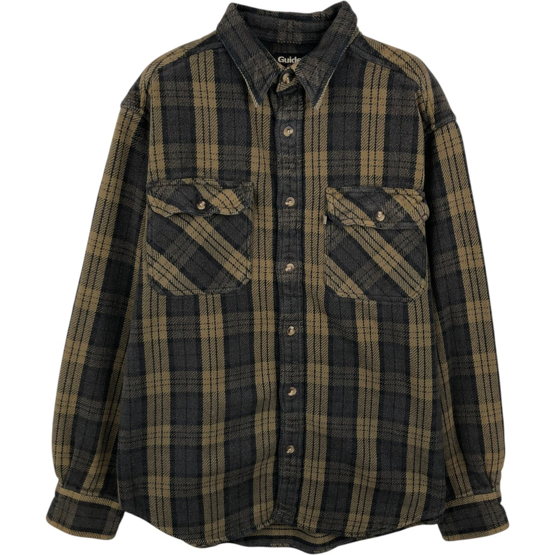 90'S GUIDE SERIES Long-Sleeve Flannel Check Shirt, Men's Size M (Equivalent), Vintage cotton Khaki type beige Vintage Second Hand