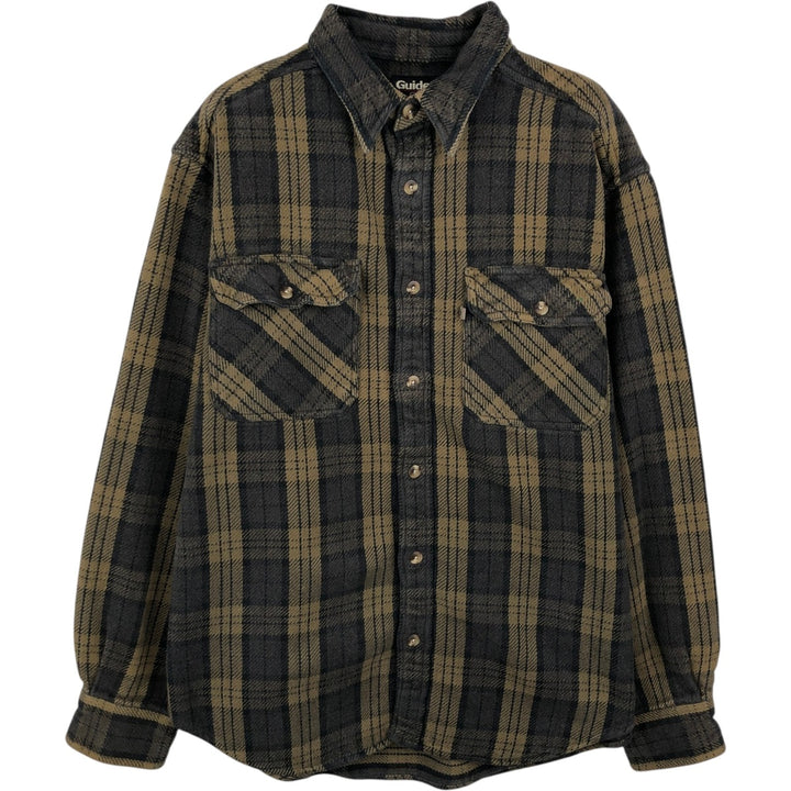 90'S GUIDE SERIES Long-Sleeve Flannel Check Shirt, Men's Size M (Equivalent), Vintage cotton Khaki type beige Vintage Second Hand