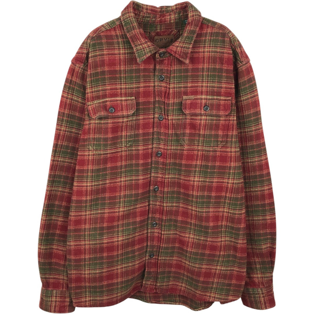 ORVIS Long Sleeve Flannel Check Shirt, Men's XL Size cotton Khaki type Vintage Second Hand