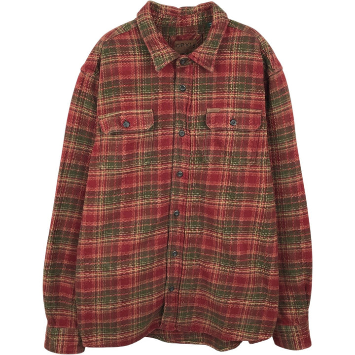 ORVIS Long Sleeve Flannel Check Shirt, Men's XL Size cotton Khaki type Vintage Second Hand