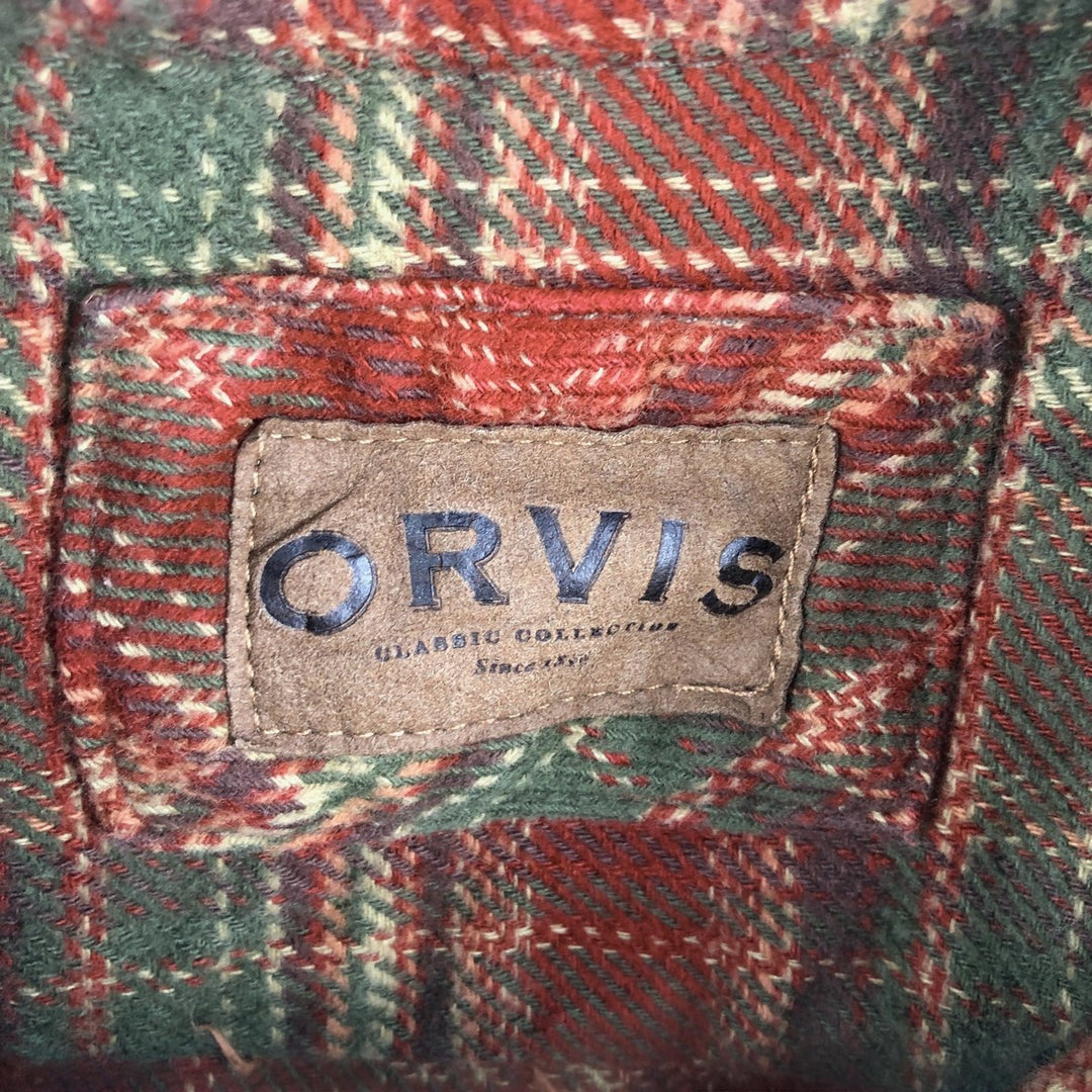 ORVIS Long Sleeve Flannel Check Shirt, Men's XL Size cotton Khaki type Vintage Second Hand