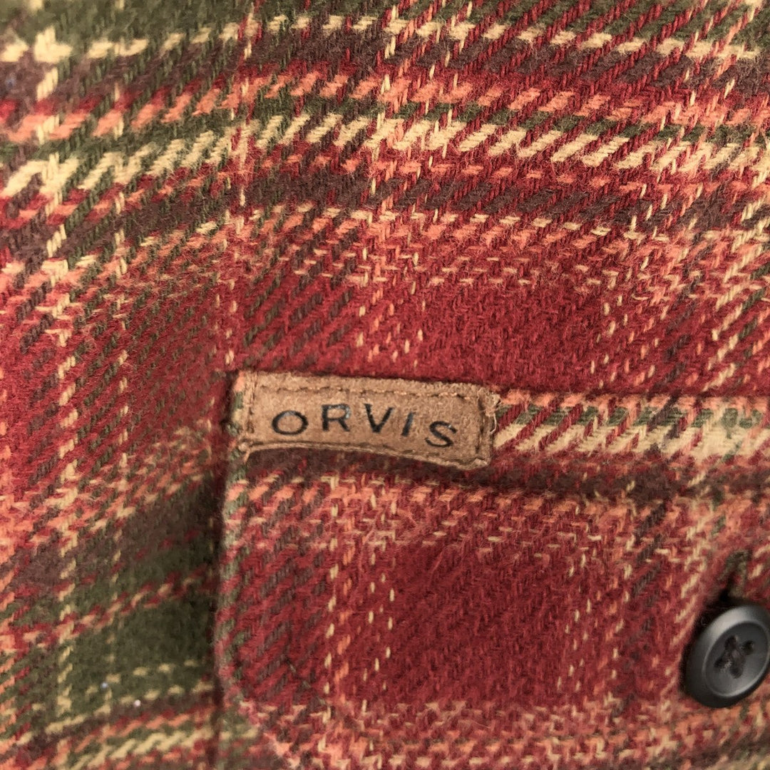 ORVIS Long Sleeve Flannel Check Shirt, Men's XL Size cotton Khaki type Vintage Second Hand