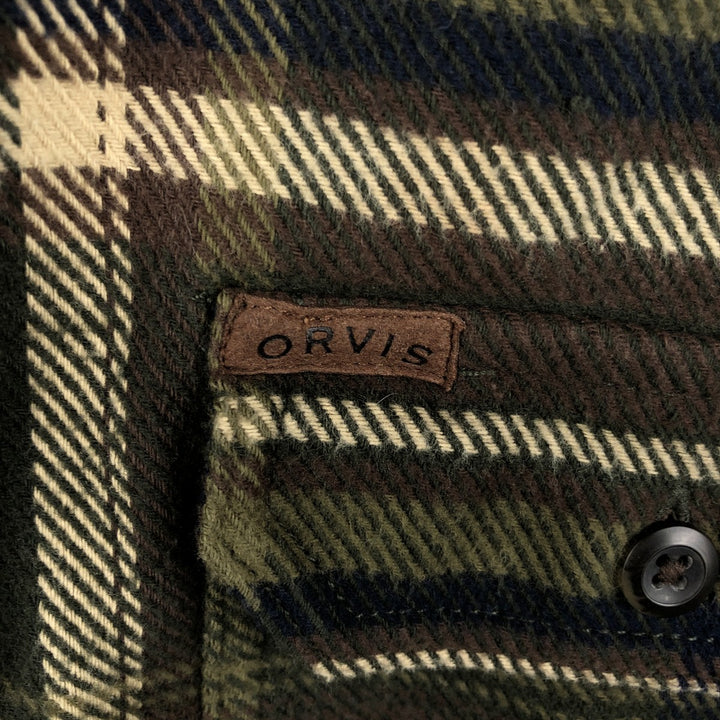 ORVIS Long Sleeve Heavy Flannel Check Shirt, Men's XL cotton green type Vintage Second Hand