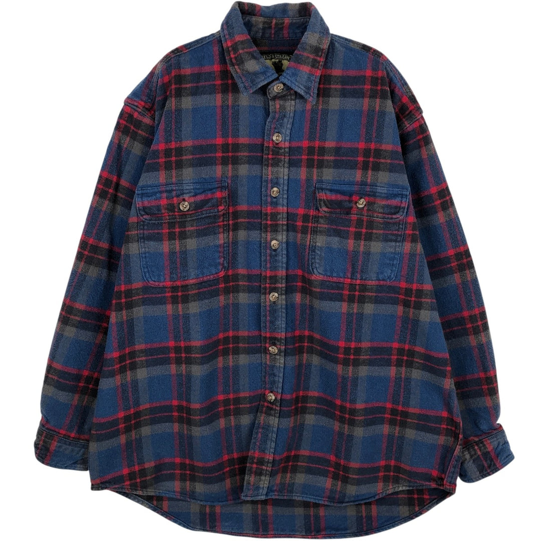 FIELD&STREAM Long-Sleeve Heavy Flannel Check Shirt, Men's Size L (approx.) cotton blue type Vintage Second Hand