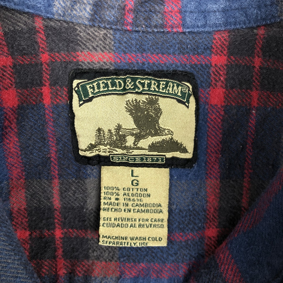 FIELD&STREAM Long-Sleeve Heavy Flannel Check Shirt, Men's Size L (approx.) cotton blue type Vintage Second Hand