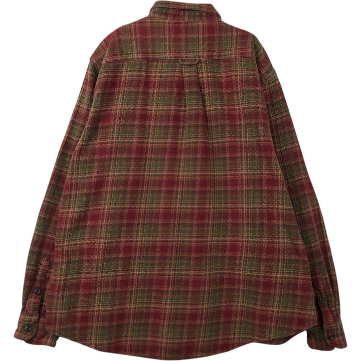 ORVIS Long-Sleeve Heavy Flannel Check Shirt, Men's XXL Equivalent, Long Sleeve cotton red type Vintage Second Hand