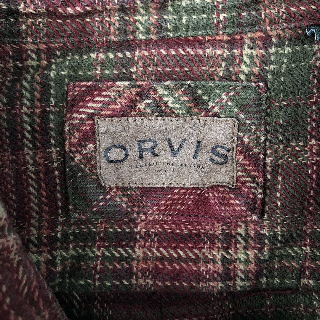 ORVIS Long-Sleeve Heavy Flannel Check Shirt, Men's XXL Equivalent, Long Sleeve cotton red type Vintage Second Hand