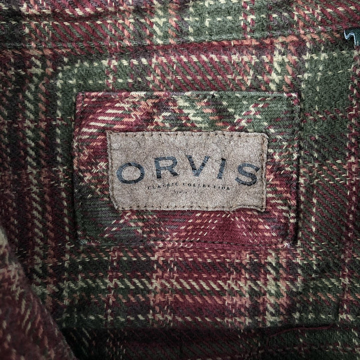 ORVIS Long-Sleeve Heavy Flannel Check Shirt, Men's XXL Equivalent, Long Sleeve cotton red type Vintage Second Hand