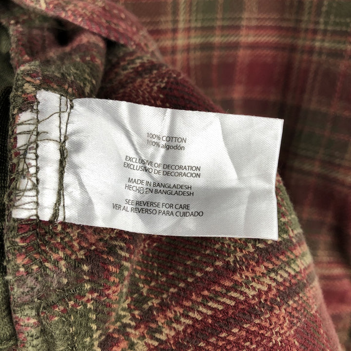 ORVIS Long-Sleeve Heavy Flannel Check Shirt, Men's XXL Equivalent, Long Sleeve cotton red type Vintage Second Hand