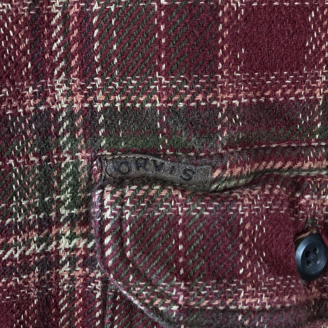 ORVIS Long-Sleeve Heavy Flannel Check Shirt, Men's XXL Equivalent, Long Sleeve cotton red type Vintage Second Hand