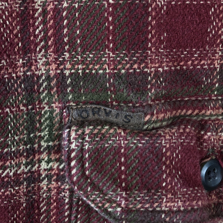 ORVIS Long-Sleeve Heavy Flannel Check Shirt, Men's XXL Equivalent, Long Sleeve cotton red type Vintage Second Hand