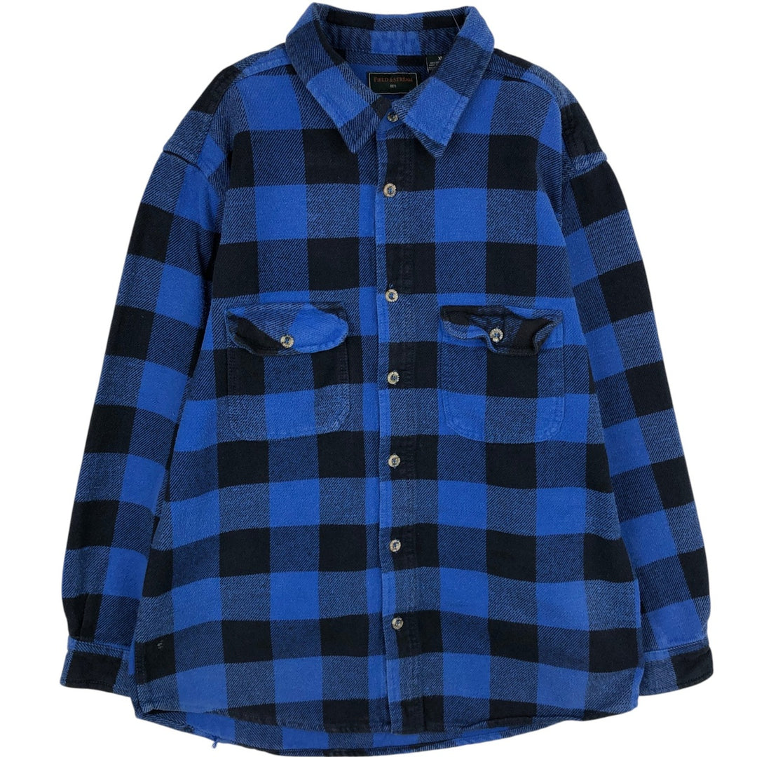 Field & Stream Buffalo Check Long Sleeve Heavy Flannel Check Shirt, Men's Size XL cotton blue type Vintage Second Hand