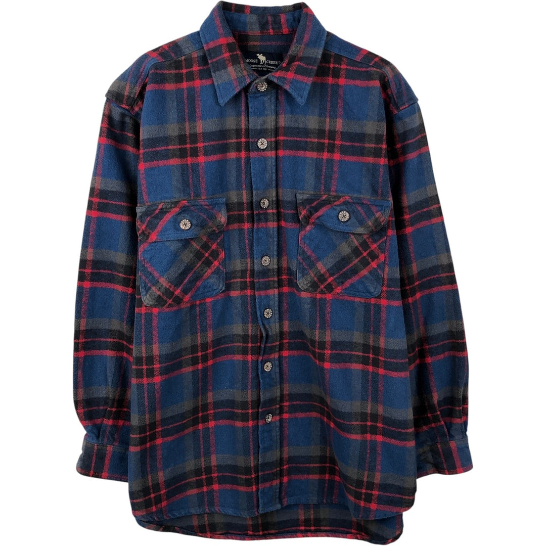 MOOSE CREEK Long Sleeve Flannel Check Shirt, Men's Size M cotton navy blue type Vintage Second Hand