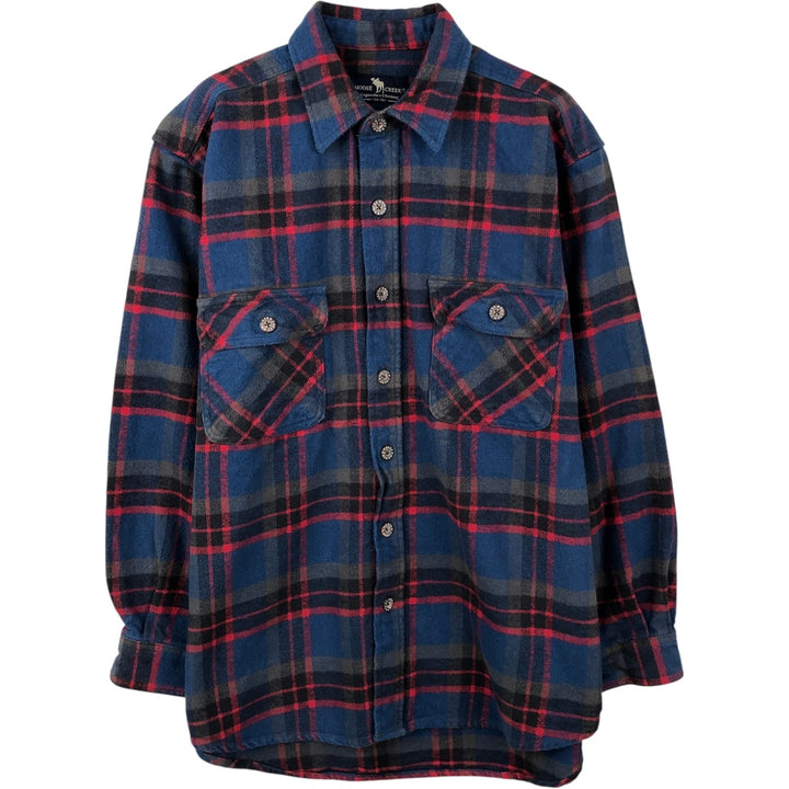 MOOSE CREEK Long Sleeve Flannel Check Shirt, Men's Size M cotton navy blue type Vintage Second Hand