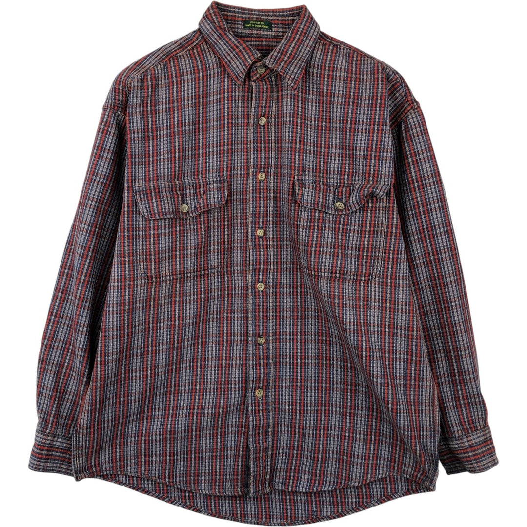 Club Room Long-Sleeve Flannel Check Shirt, Men's Size M (approx.) cotton navy blue type Vintage Second Hand