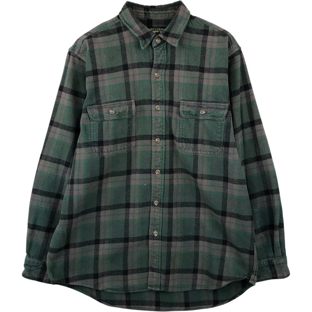 FIELD&STREAM Long-Sleeve Heavy Flannel Check Shirt, Men's Size XL (approx.) cotton green type Vintage Second Hand
