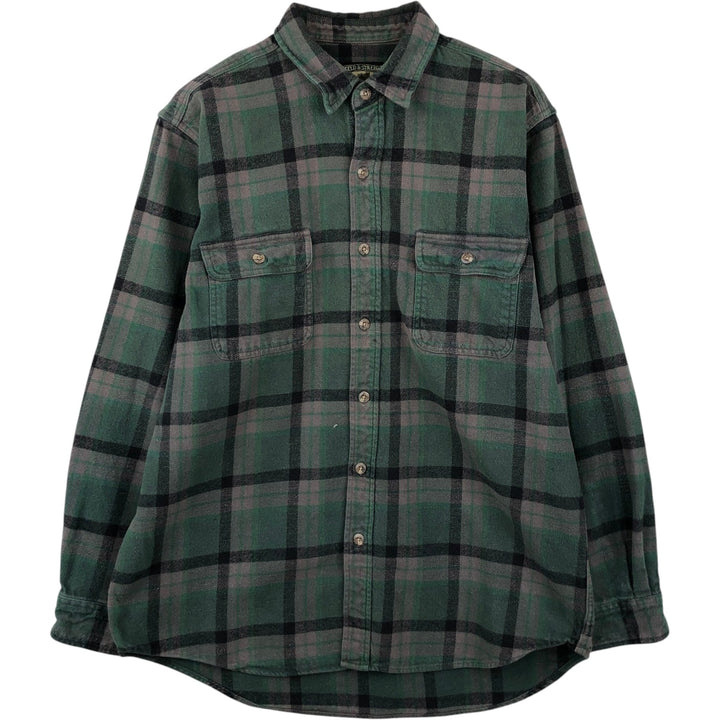FIELD&STREAM Long-Sleeve Heavy Flannel Check Shirt, Men's Size XL (approx.) cotton green type Vintage Second Hand