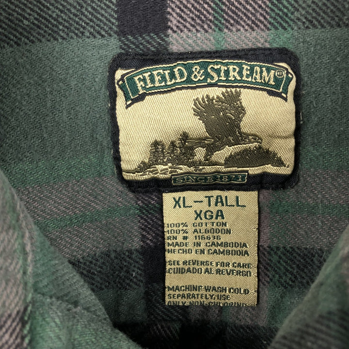 FIELD&STREAM Long-Sleeve Heavy Flannel Check Shirt, Men's Size XL (approx.) cotton green type Vintage Second Hand