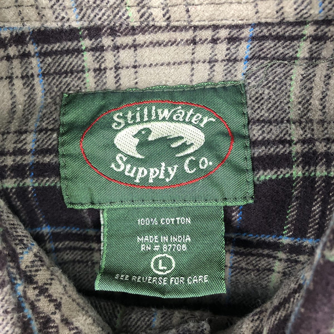Stillwater Supply Co. Long-Sleeve Flannel Check Shirt, Men's Size L (approx.) cotton brown type Vintage Second Hand