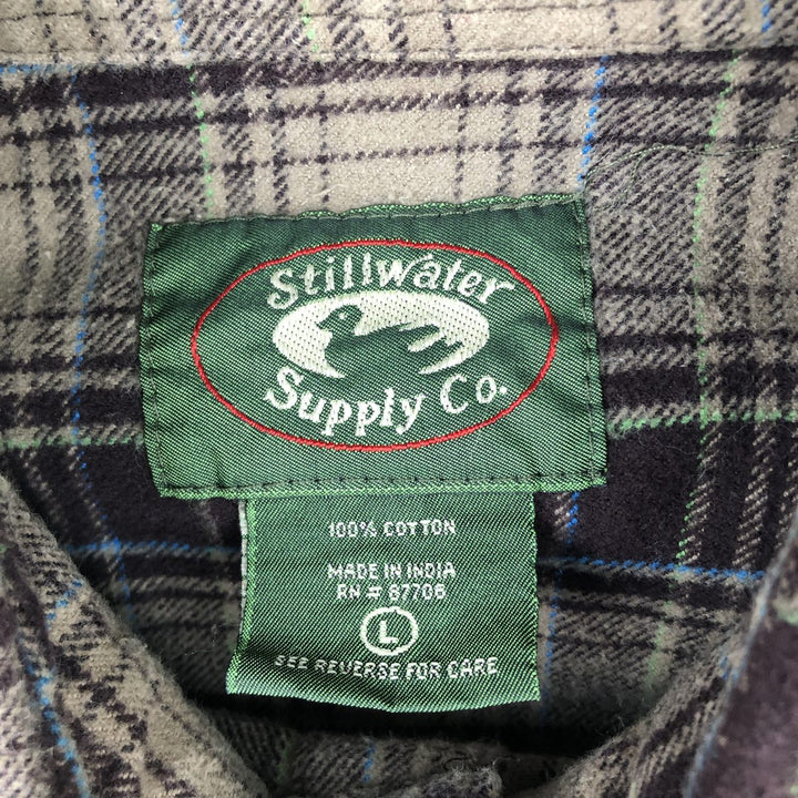 Stillwater Supply Co. Long-Sleeve Flannel Check Shirt, Men's Size L (approx.) cotton brown type Vintage Second Hand