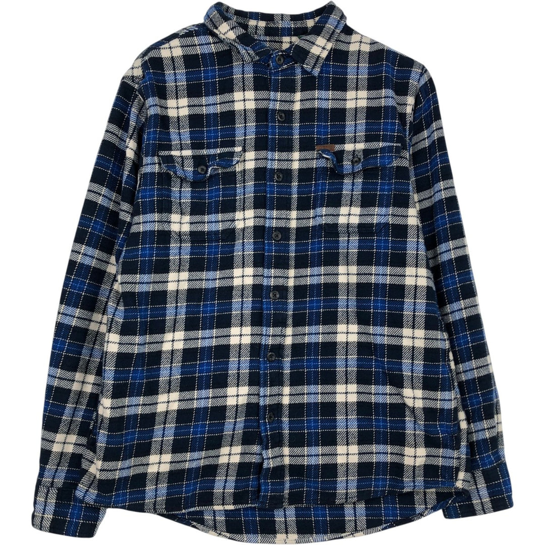 ORVIS Long Sleeve Flannel Check Shirt, Men's Size L cotton navy blue type Vintage Second Hand