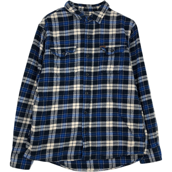 ORVIS Long Sleeve Flannel Check Shirt, Men's Size L cotton navy blue type Vintage Second Hand