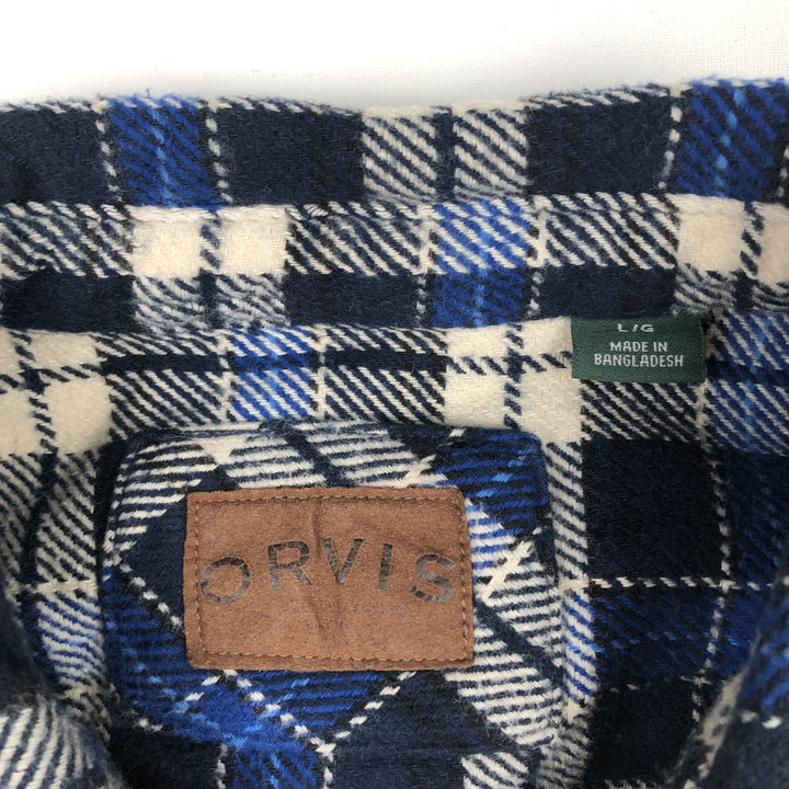 ORVIS Long Sleeve Flannel Check Shirt, Men's Size L cotton navy blue type Vintage Second Hand