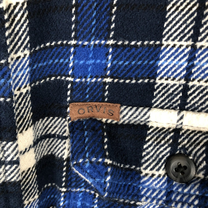 ORVIS Long Sleeve Flannel Check Shirt, Men's Size L cotton navy blue type Vintage Second Hand