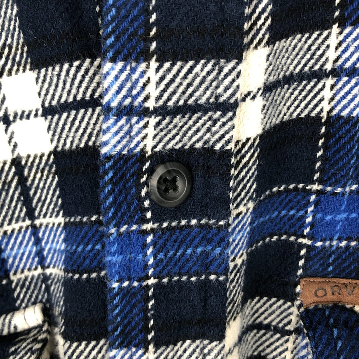ORVIS Long Sleeve Flannel Check Shirt, Men's Size L cotton navy blue type Vintage Second Hand