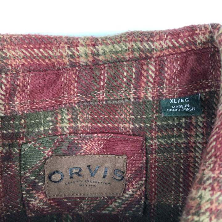 ORVIS Long Sleeve Flannel Check Shirt, Men's XL Size cotton red type Vintage Second Hand