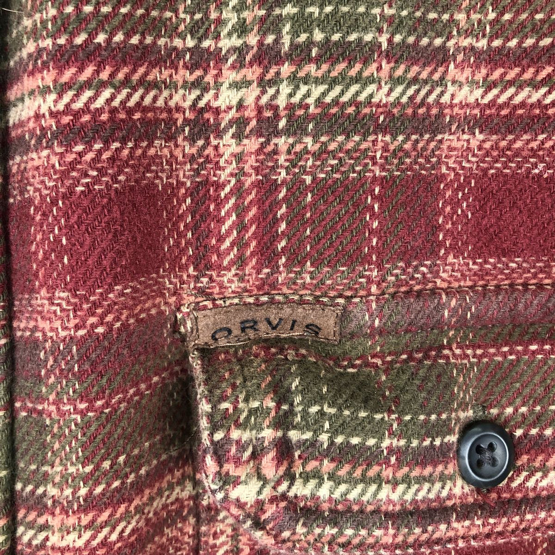 ORVIS Long Sleeve Flannel Check Shirt, Men's XL Size cotton red type Vintage Second Hand