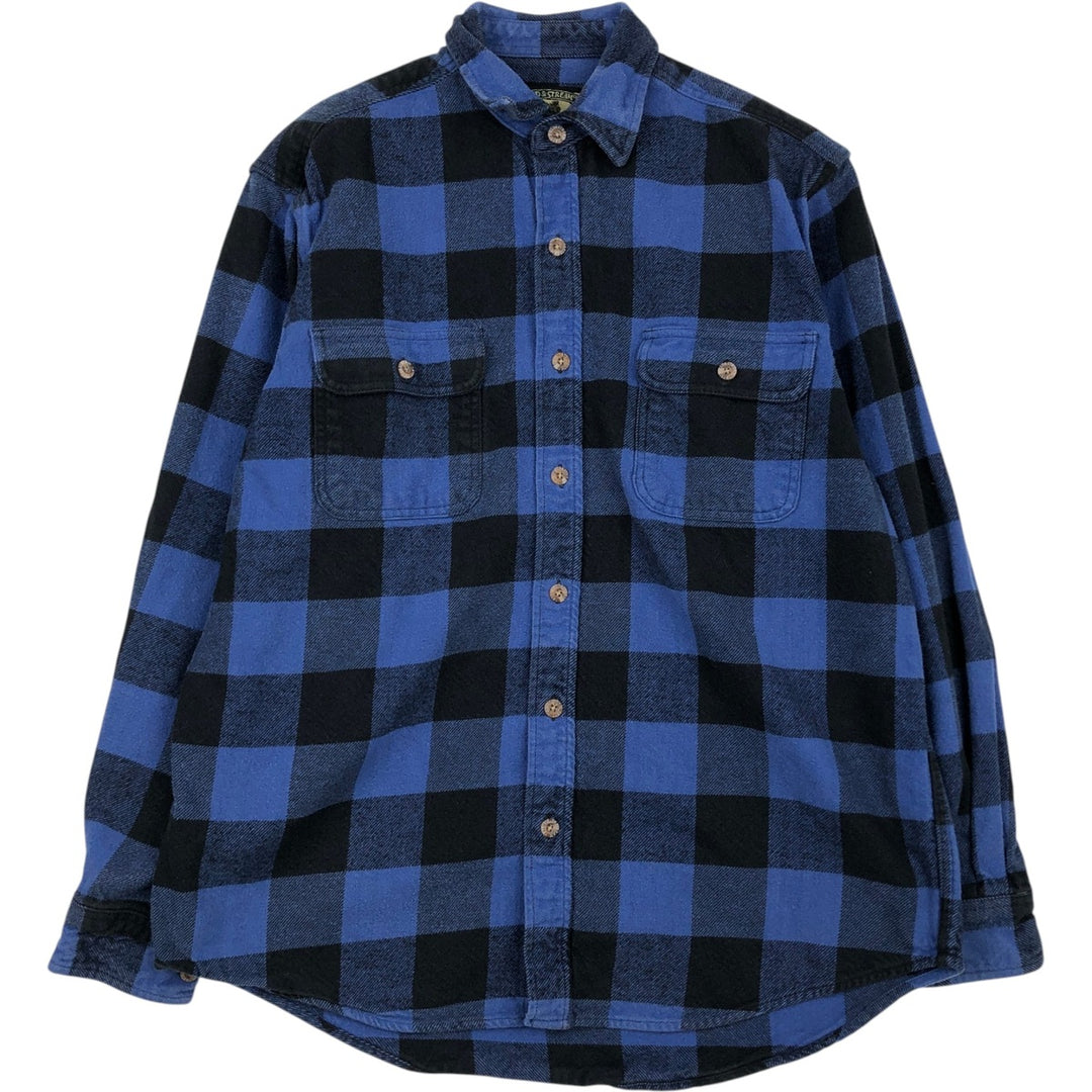 FIELD&STREAM Buffalo Check Long-Sleeve Flannel Check Shirt, Men's Size L (approx.) cotton blue type Vintage Second Hand