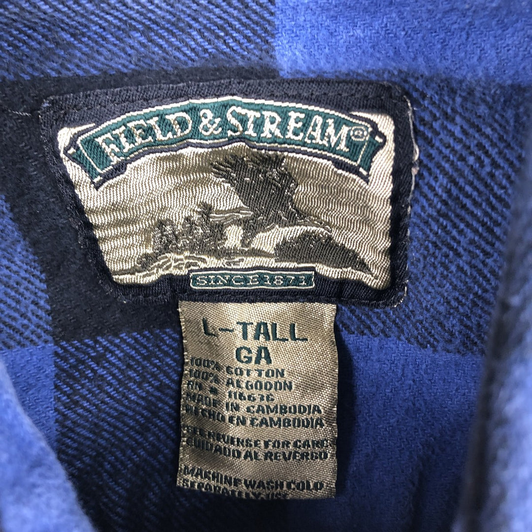 FIELD&STREAM Buffalo Check Long-Sleeve Flannel Check Shirt, Men's Size L (approx.) cotton blue type Vintage Second Hand