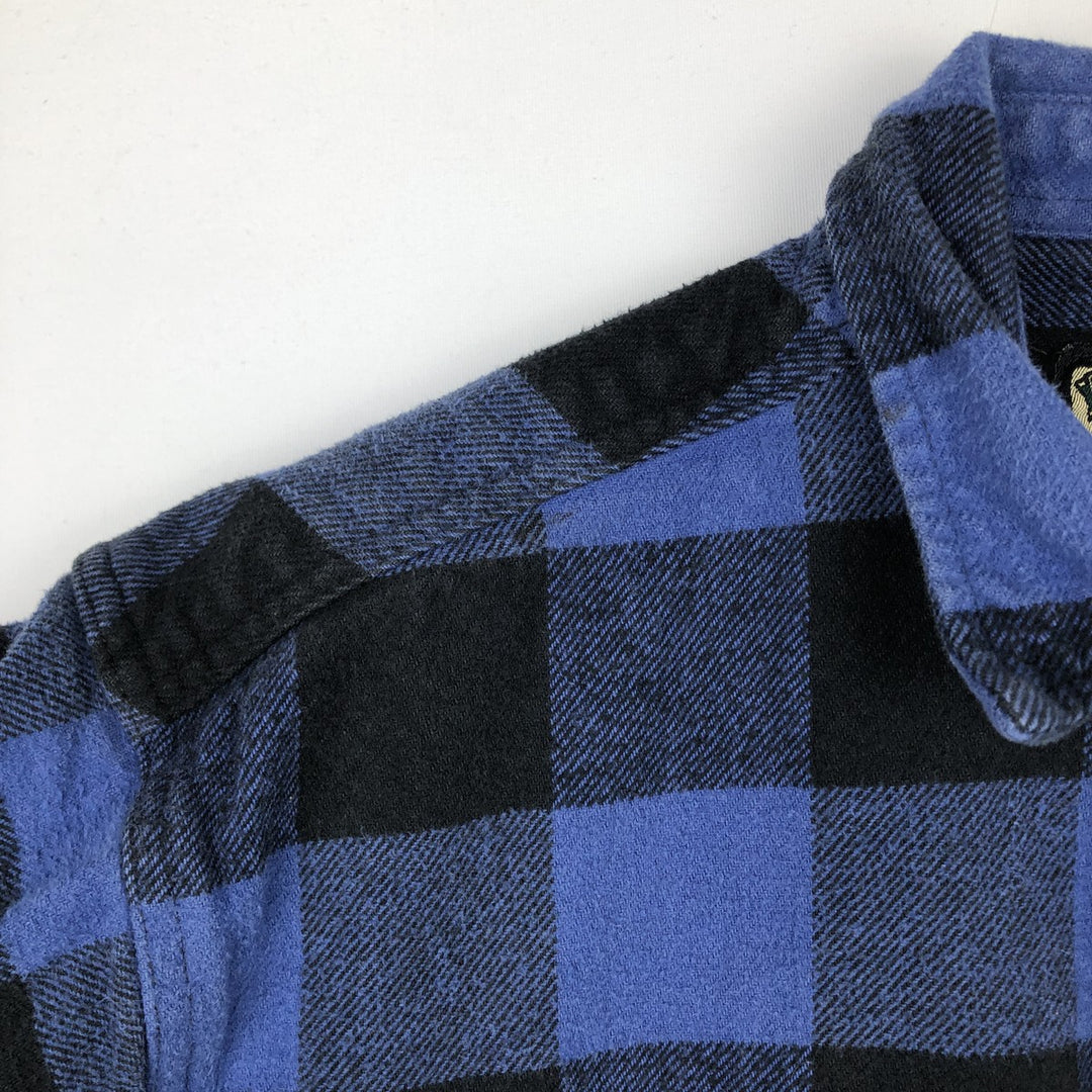 FIELD&STREAM Buffalo Check Long-Sleeve Flannel Check Shirt, Men's Size L (approx.) cotton blue type Vintage Second Hand