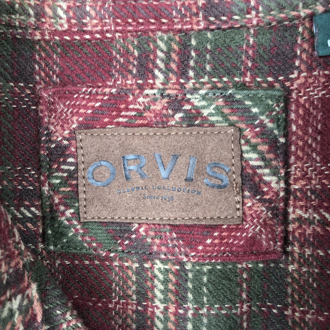 ORVIS Long Sleeve Heavy Flannel Check Shirt, Men's Size L cotton red type Vintage Second Hand