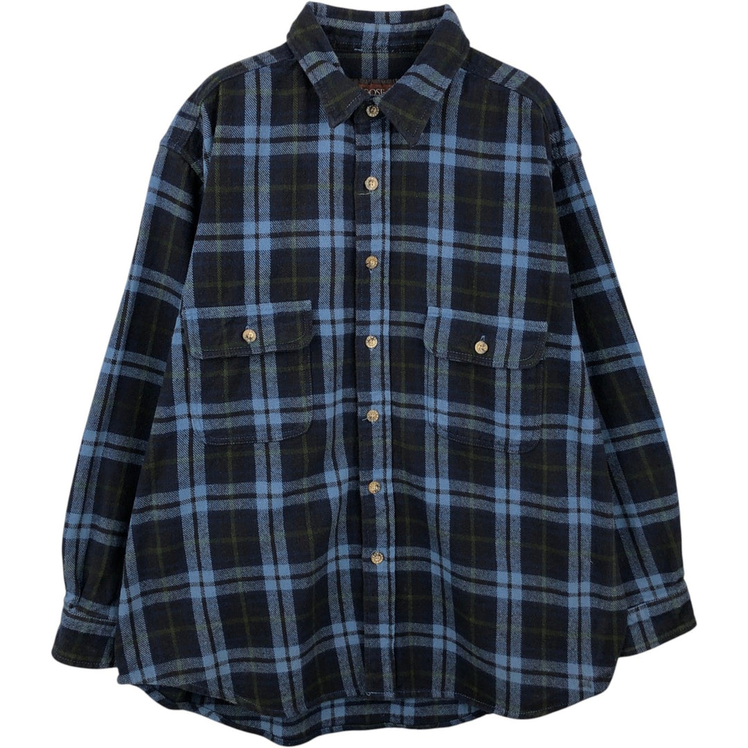 Moose Creek Long-Sleeve Heavy Flannel Check Shirt, Men's Size XL (approx.) cotton blue type Vintage Second Hand